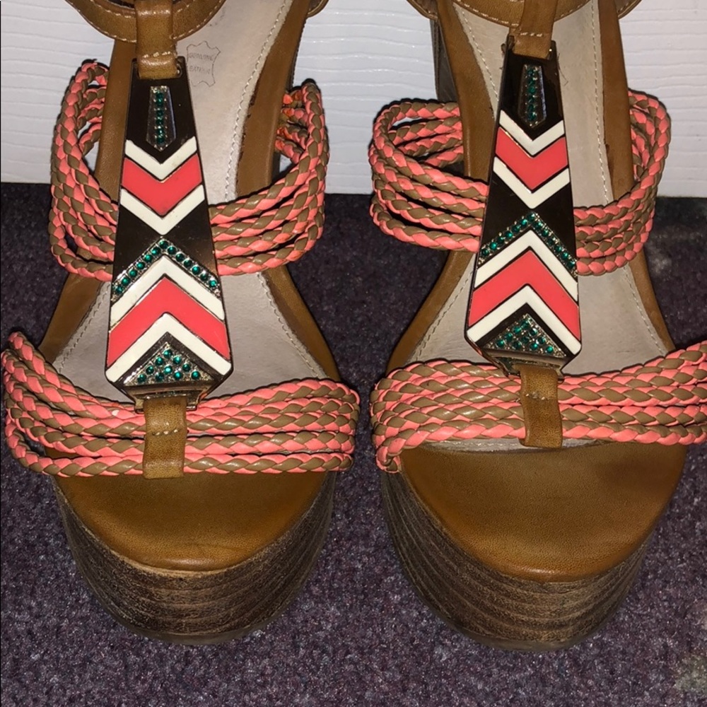 ALDO WOODEN COLORFUL WEDGED HEELS, US 8.5